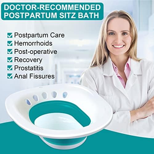 Sitz Bath for Toilet Seat with Hand Massage Flusher - Foldable Sitz Bath for Hemorrhoids and Postpartum Care, Designed for Perineum Soaking, Hemorrhoid, and Anal Inflammation Treatment