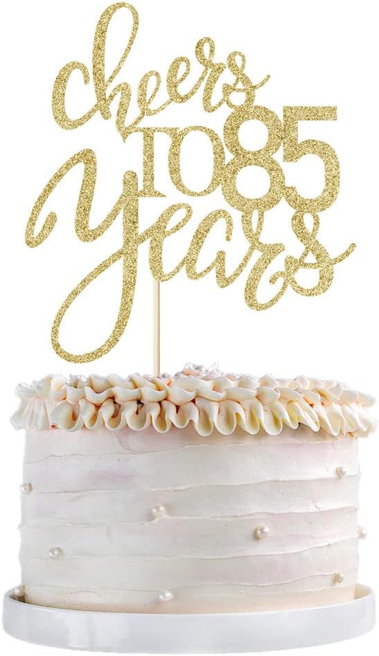 Gold Glitter Cheers to 85 years Cake topper, Happy 85th Birthday Cake Decorations,Perfect for 85 Years Cake Decorating,Wedding/Anniversary Party Decorating supplies.