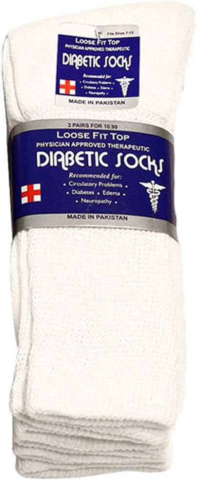 Falari Physicians Approved Diabetic Socks For Men Women Non-Binding Loose Top Wide Crew Length