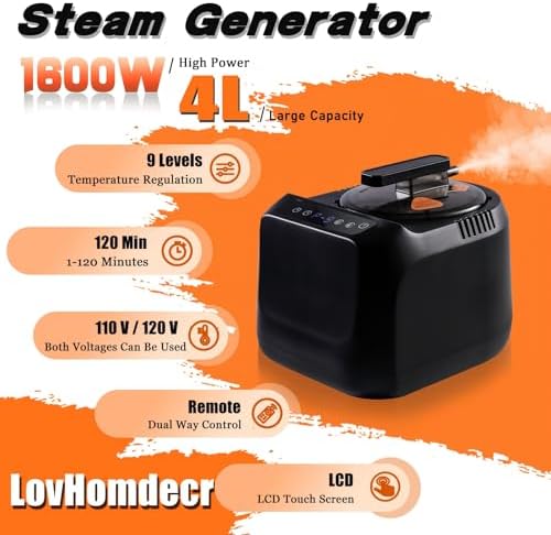 Portable Sauna Steamer Machine with Remote Control, 4L 1600W Upgrated Steam Generator for Sauna, 9 Levels, 120 MIN Timer, for Home Spa Sauna Accessories.