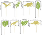 24 PCS Gold Glitter Dinosaur Set Cupcake Toppers with Green Palm Leaves T-Rex Cupcake Picks Dragon Dinosaur Theme Baby Shower Birthday Party Cake Decorations Supplies