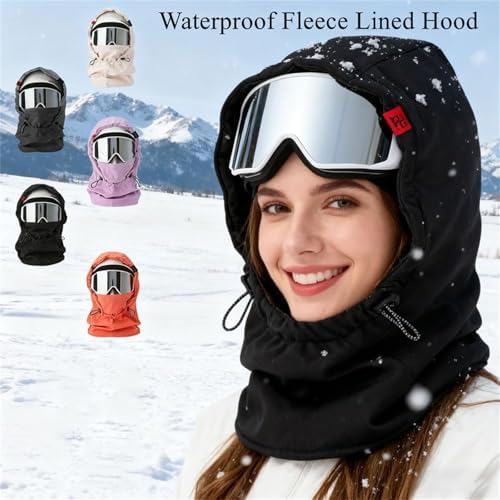 Waterproof Fleece Lined Hood, 3-in-1 Winter Windproof Full Cover Ski Mask with Goggles for Women Men