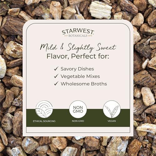 Starwest Botanicals Burdock Root Organic - Natural Loose Herb for Tea, Rice, Soup, & Stews, Cut & Sifted, Certified Kosher, Non-GMO - Bulk 1 lb Bag