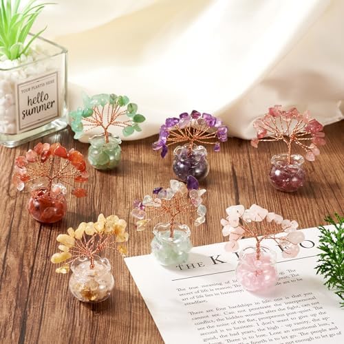 Natural Crystal Bonsai Tree with Glass Base Handcrafted Strawberry Quartz Figurine for Wealth Feng Shui, Energy Flow, Healing and Prosperity Decor for Home Decoration Gift