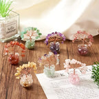 Natural Crystal Bonsai Tree with Glass Base Handcrafted Strawberry Quartz Figurine for Wealth Feng Shui, Energy Flow, Healing and Prosperity Decor for Home Decoration Gift