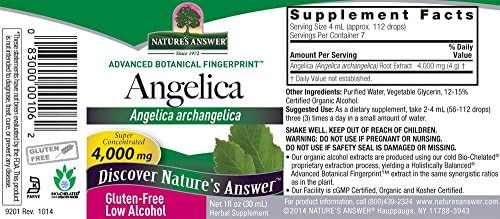 Nature's Answer Angelica Root with Organic Alcohol, 1-Fluid Ounce