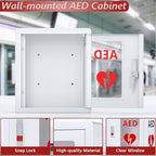 NLShan Wall Mounted AED Defibrillator Cabinet, Metal Steel Plate Storage Cabinet with Snap Lock, Fit All Brands of AED, 14.2 x 7.9 x 15.8 Inch