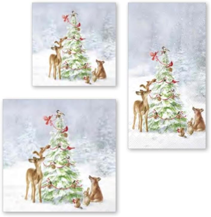 IHR Ideal Home Range Party Napkins Disposable 3-Ply Paper Lunch Napkin Pack, 6.5" x 6.5", Friends In The Snow, 20-Count