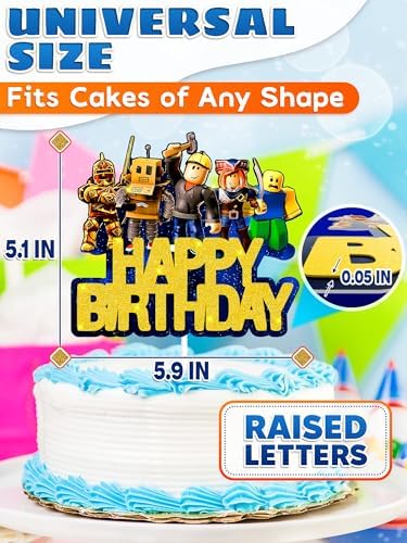 Video Game Cake Topper Decorations - Vibrant Glitter Cardboard Gamer Cake Topper, Eye-Catching Design, Firm Installation & Easy Adjusting, Sturdy Plastic Stick - Birthday Decorations for Boys & Girls