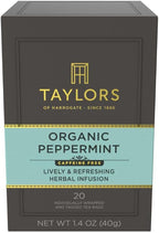 Taylors of Harrogate Organic Peppermint, Herbal Tea, Individually Wrapped Bags, 20 Count (Pack of 1), Clean, Pure and Refreshing, Caffeine-Free, Enjoy Hot or Iced, 20 Teabags