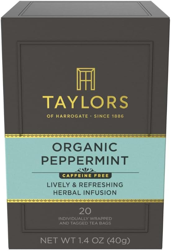 Taylors of Harrogate Organic Peppermint Herbal Tea Individually Wrapped Bags, 20 Count (Pack of 6), Clean, Pure and Refreshing, Caffeine-Free, Enjoy Hot or Iced, 120 Teabags