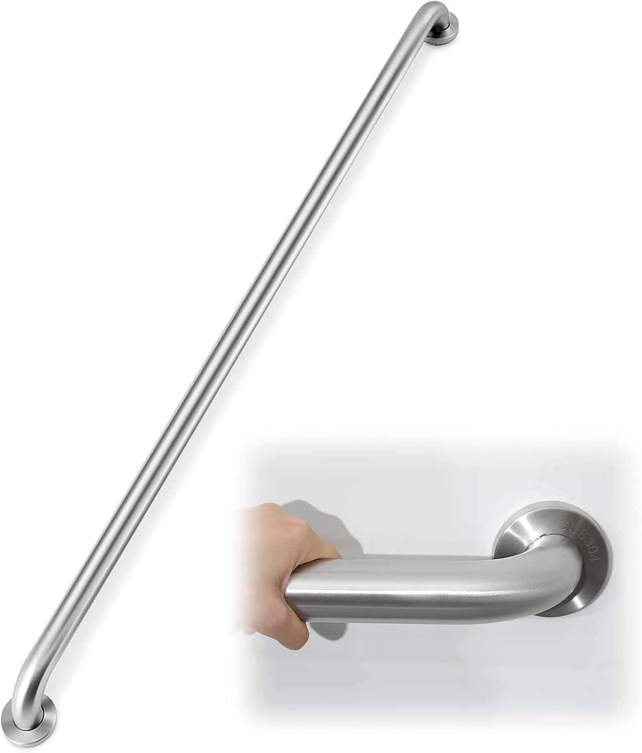 Zonon 1 Pcs 57 inch Grab Bar for Bathroom Wide Safety Stainless Steel Front Porch Stairs Railing Straight Shower Handle for Handicapped or Elderly (Classic Style,Silver)