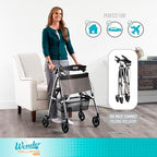 Stander Wonder Rollator Plus, Lightweight Folding Mobility Rolling-Walker, EZ Fold-N-Go-Rollator for Seniors and Adults, 6-inch Wheels, Locking Brakes and Padded Seat with Backrest, Regal Rose