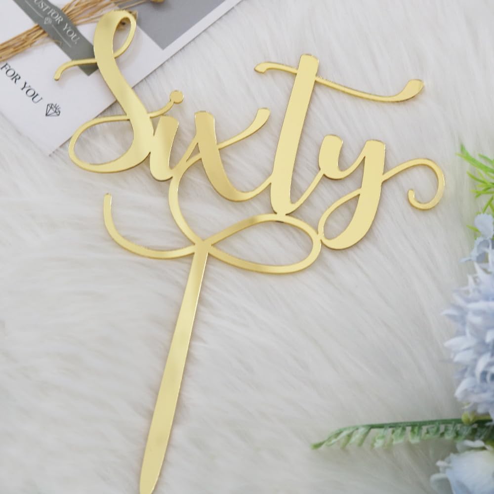 Acrylic 60th Birthday Cake Topper, Sixty Cake Topper, Cheers to 60 Years Old /60th Anniversary Party Decorations Supplies