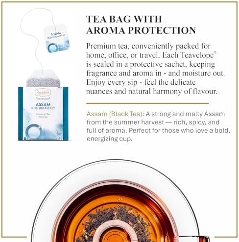 Ronnefeldt Teavelope Assam - Irish Breakfast Black Tea India Summer Bags Tea Individually Wrapped, 25 Count - Strong, Smooth, Caffeinated - Hot or Iced