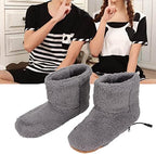 1 Pair Heated Slippers Boot, Soft Plush Heated Foot Warmer Shoes Heated Socks Winter Feet Warmers Electric Heating Boots Foot Heater Warmer Slipper for Cold Winter(Grey)