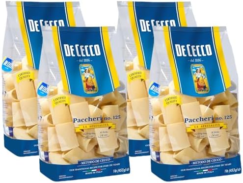 De Cecco Semolina Pasta, Paccheri No.125, 1 LB (Pack of 4)