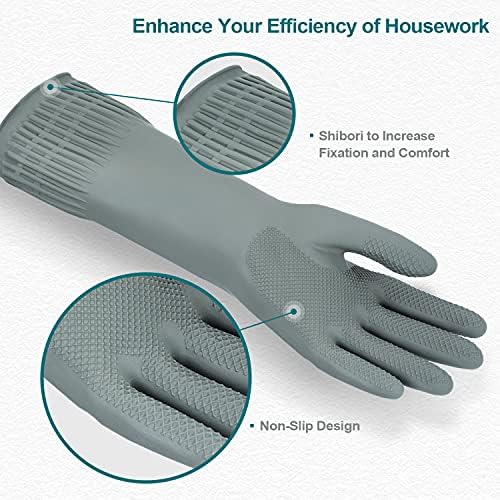 Mamison 2 Pairs Reusable Waterproof Household Dishwashing Cleaning Rubber Gloves, Non-Slip Kitchen Glove (Grey, Medium (Pack of 2))