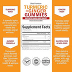 Turmeric Curcumin with Ginger Gummies - Natural Extra Strength Joint Support Supplement, Delicious Peach Flavor Ultra High Absorption Turmeric Supplement Non-GMO, Gluten Free 120 Count
