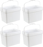 5 Gallon Rectangular Plastic Bucket Pail with Lid, 4 Pack White Square Bucket Pail Container with Handle for Food Storage
