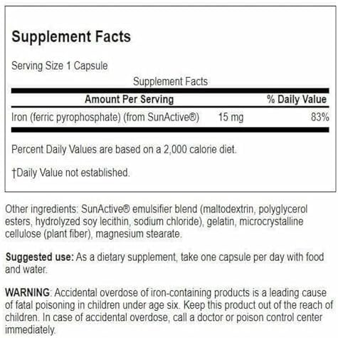 Swanson Sunactive Non-Irritating Iron 15 Milligrams 90 Capsules