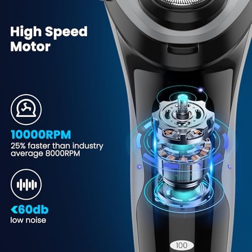 SweetLF Men's Electric Razor - 120 min runtime, 1-Hour Fast Charge, IPX7 Fully Waterproof, Wet & Dry Rotary Shaver with pop-up Trimmer, Type-C Rechargeable