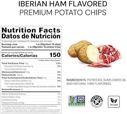 TORRES Selecta Gourmet Potato Chips - Small Batch Artisan Kettle Chips - Iberian Ham - 4.41 oz. (Pack of 6)