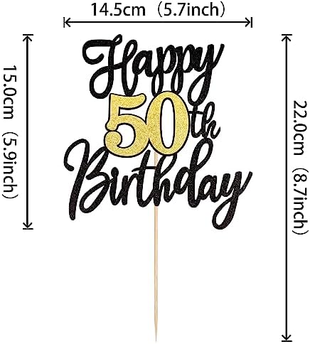1 PCS Happy 50th Birthday Cake Topper Black Gold Glitter Cheers to 50 Years Birthday Cake Pick 50 Fabulous Cake Decoration for Happy 50th Birthday Anniversary Party Cake Decorations Supplies
