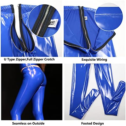 LESOYA Women's Sexy Shiny PVC Leather Leggings Stretchy Skinny Pants Full Zipper Crotch Footed Trousers