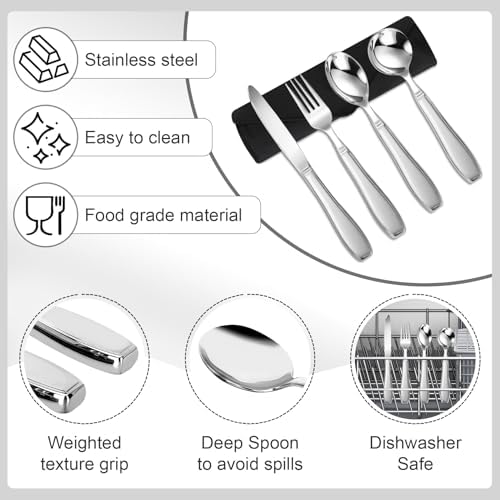 Weighted Utensils for Hand Tremors and Parkinson's Patients - 4 Piece Set of Heavy Stainless Steel Silverware for Elderly, Arthritis, Weak Hand Grip - Includes Knife,Fork,Spoons with Travel Bag,7 Oz