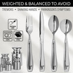 Weighted Utensils for Hand Tremors and Parkinson's Patients - 4 Piece Set Weighted Silverware for Elderly, Arthritis, Weak Hand Grip - Convenient Travel Bag, Stainless Steel, 7 Oz