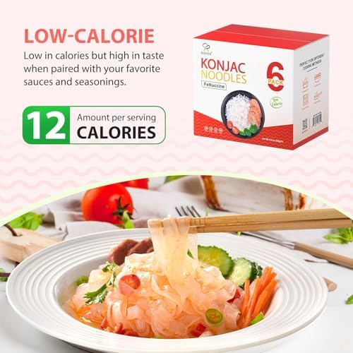Soeos Konjac Noodles, Fettuccine Pasta, 8.8 oz (250g)*6 Pack, Low Calorie, Low Carb, Keto and Paleo Friendly Shirataki Noodle, Gluten-Free, Fat Free, Sugar Free, Vegan