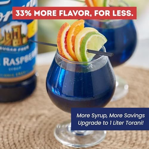 Torani Sugar Free Blue Raspberry Syrup 1 Liter Bottle with Pump Keto Friendly, Zero Calorie, Low Carb, Diabetic Safe Flavoring for Coffee, Shakes, Snow Cones, and Cocktails