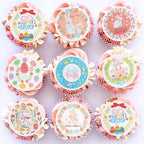 56 Pcs Easter Edible Cupcake Toppers with Bunny Egg Decorations for Birthday, Rabbit Theme Party and Baby Shower Party (Easter Bunny Round)