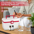 Medical First Aid Box with Handle and Detachable Tray, Double Layer Medicine Storage Case, Multipurpose Emergency Supplies Organizer for Home/Office/Travel/Car/Dorms