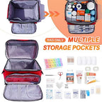 First Aid Bag Empty 12" x 9" x 7" Medical Bag Red Pill Bottle Organizer Portable Emergency Bag Travel Medicine Kit Storage Case First Aid Box for Car, Home, Office, Dorm, Outdoor (Small)