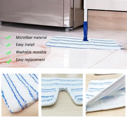 2 Pack Microfiber Mop Replacement Heads Compatible with O-Cedar Dual Action Flat Mop for Dry/Wet Use, Machine Washable Reusable Flip Mop Refills All Surface Cleaning(Blue White Stripe)
