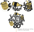 Rsstarxi 1 Pack Aged to Perfection 35th Birthday Cake Topper Glitter Wine 35th Birthday Cake Decoration Cheers to 35th Years Cake Pick for Whisky Theme Husband 35th Birthday Party Decorations