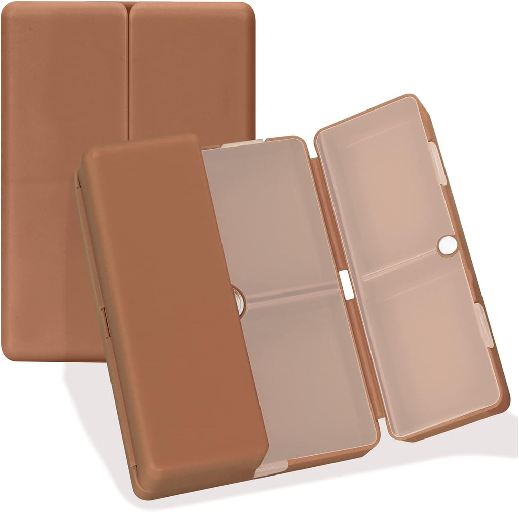 FYY Daily Pill Organizer, 7 Compartments Portable Travel Pill Case, [Folding Design] for Purse Pocket to Hold Vitamins,Cod Liver Oil,Supplements and Medication-Brown