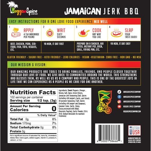 Reggae Spice Jamaican Jerk BBQ Marinade | 60-Second Authentic Wet Rub Seasoning Sauce for Cooking Meats | Gluten Free, Vegan, and Keto Friendly | 11 oz (Sweet & Sassy Pouch)