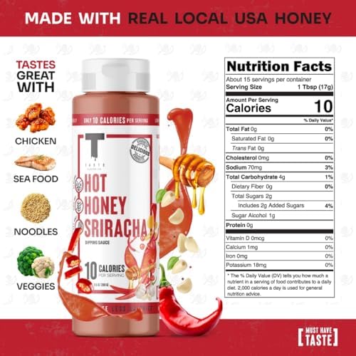 Taste Flavor Co. Grilling, Dipping Sauce and Marinade, Great Tasting, Low-Calorie Sauces, Keto Friendly, No Oils (3 Pack, Hot Honey Sriracha)