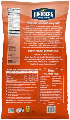 Lundberg Organic Short Grain Brown Rice, Bulk Bag, Sticky Rice, 12 Lb