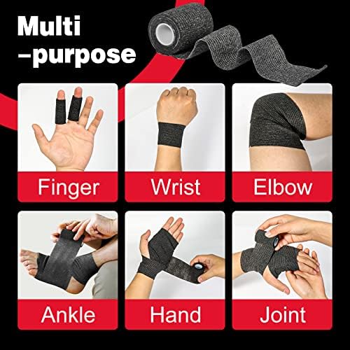 AZEN 16 Pack Self Adhesive Bandage Wrap Black, 2" X 5 Yards Black Athletic Tape, Vet Wrap, Tattoo Grip Tape Wrap，Ankle Tape, Cohesive Bandage Wrap