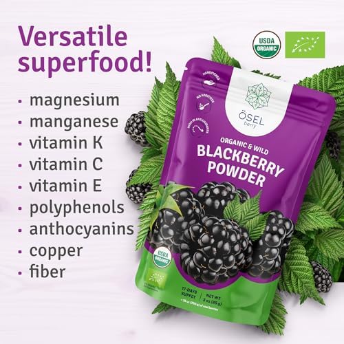 ÖSEL BERRY Organic Blackberry Powder 3oz USDA Certified - No Sugar Added Freeze Dried Blackberries Organic Ideal for Smoothies Breakfast & Baking, No Fillers or Additives