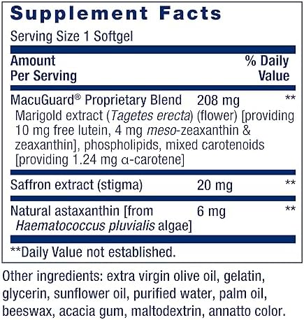 Life Extension MacuGuard Ocular Support with Saffron & Astaxanthin – Eye Health Supplement for Healthy Vision – with Lutein, zeaxanthin, Meso-zeaxanthin – Gluten-Free, Non-GMO – 60 softgels