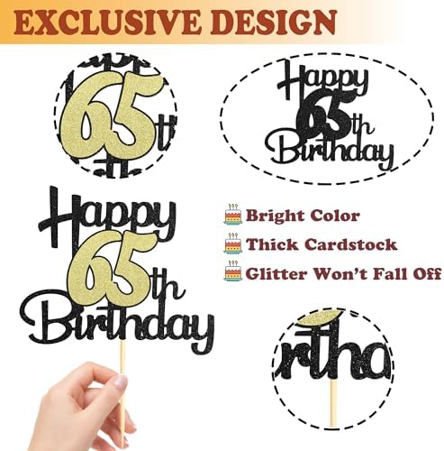 Sotpot 1 Pack 60th Cake Topper Black Gold Glitter 60th Birthday Cake Decorations for 60th Birthday Party Anniversary Party Supplies