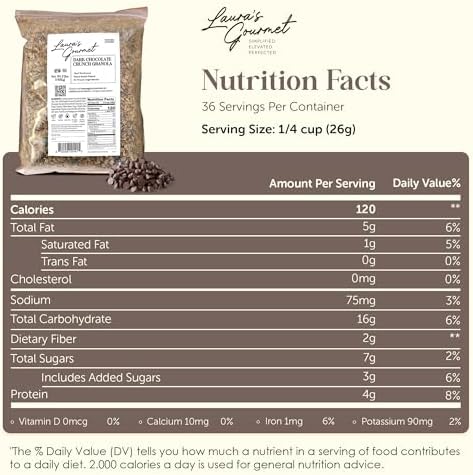 Laura's Gourmet Granola Dark Chocolate Crunch, 2 lb, Gluten-Free Oats, Vegan, Dairy & Soy Free Snack, Organic Agave, Bittersweet Chocolate & Cocoa, Artisan, Breakfast Cereal, Non-GMO, Natural