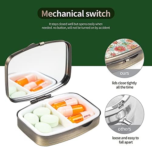 Dynippy Pill Case Pill Box with Mirror Retro Pocket 2 Compartment Medicine Case Vitamin Pill Organizer for Pocket Purse and Travel (A-Van Gogh Irises)