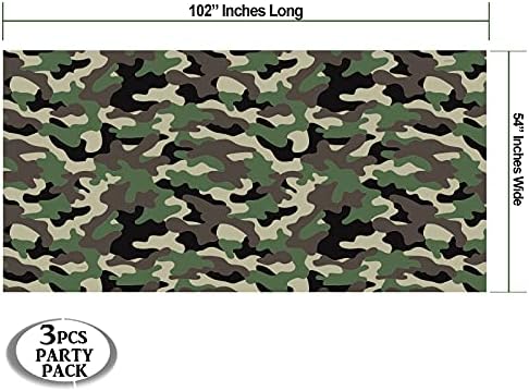 AnapoliZ Army Plastic Tablecloth | 3 Pcs Pack (54” Inch Wide x 102” Inch Long) | Rectangular Camouflage Table Cover | Military Party Table Decorations | Camo Party Plastic Table Cover