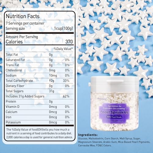 Dazzjoy White Star Sugar Sprinkles, 130g/4.58oz, White Star Sprinkles for Cake Decorating, Cupcake Toppers, Baking Cake Decorations, Birthday Party Supplies